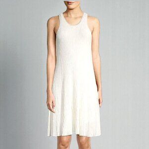 Theory Ottoman Day ivory ribbed sleeves neutral minimalist sweater knit dress S